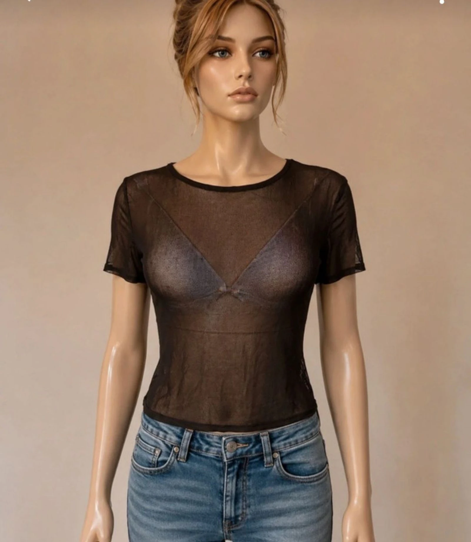 🌿 Lot de 3 tee-shirts en nylon transparent noir – photo 2